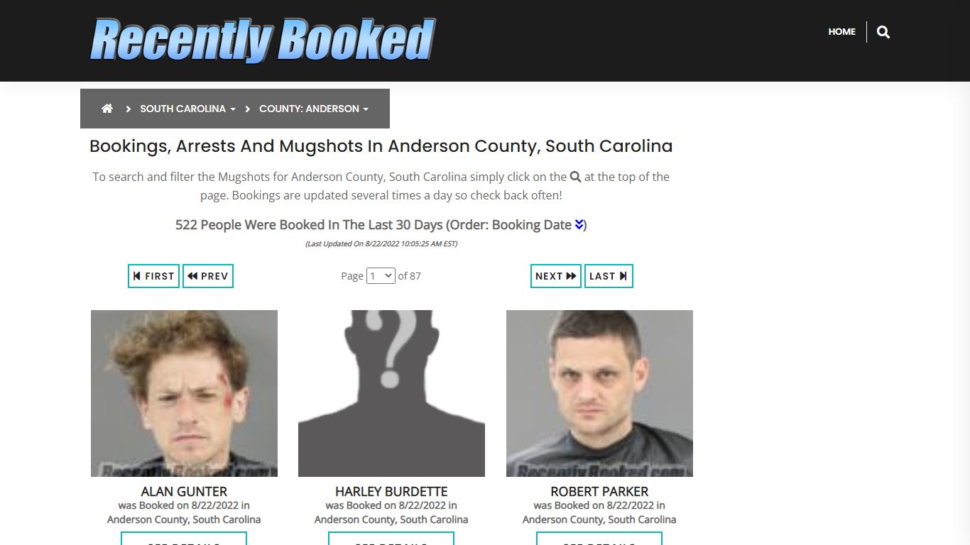 Bookings, Arrests and Mugshots in Anderson County, South Carolina