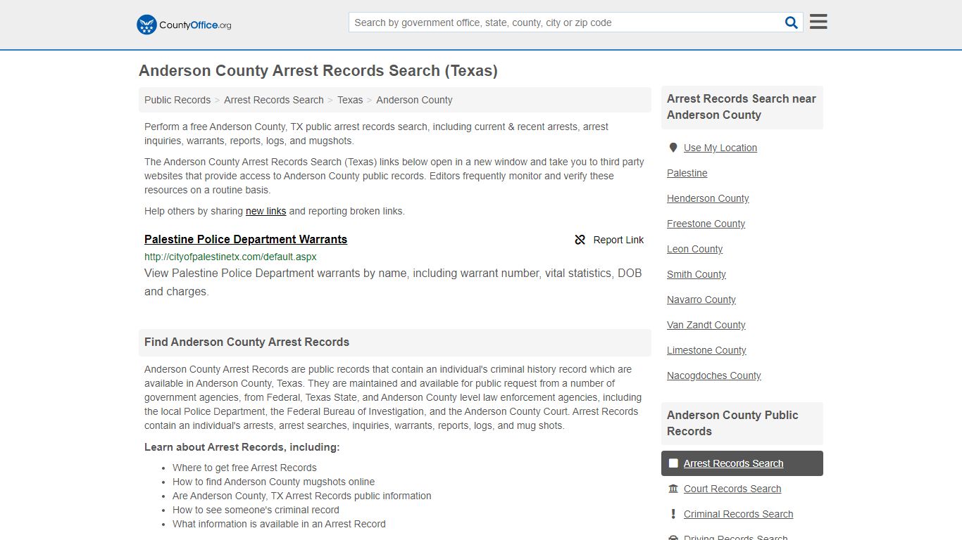 Arrest Records Search - Anderson County, TX (Arrests & Mugshots)